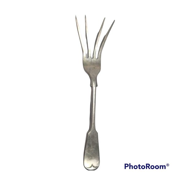 Antique Benares Silver Serving Fork Meat Patina John Round & Sons JR & S BP - Picture 1 of 14